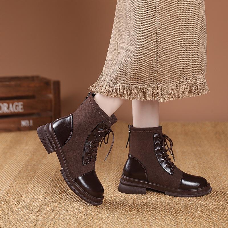 Round Heel Martin Boots British Short Boots Lace-Up Boots French Single Boots Skinny Skinny Boots