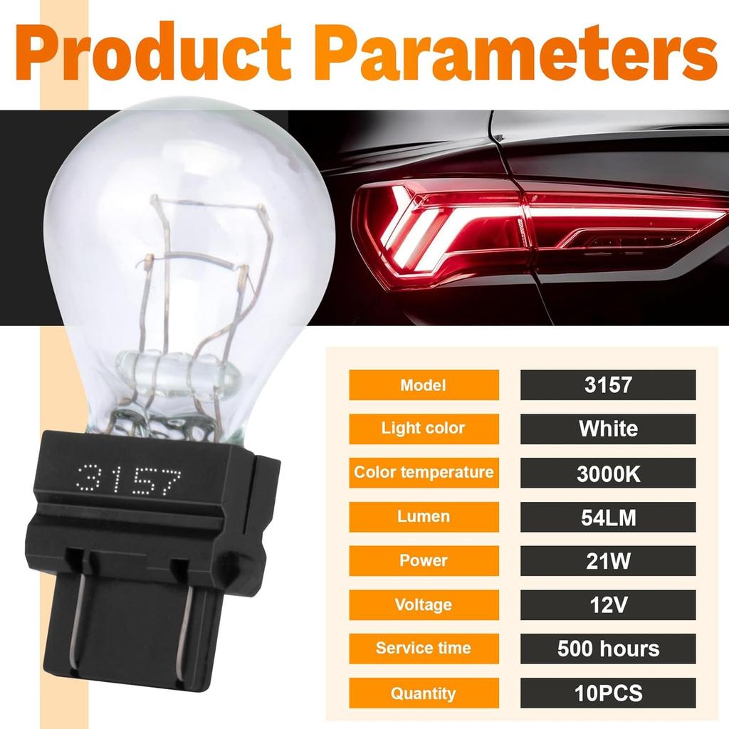 10 PCS 3157 Tail Light Bulb, Miniature Brake Light Bulb, Waterproof Turn Signal Bulb, Automotive Side Marker Tail Light Replacement for Truck SUV Car