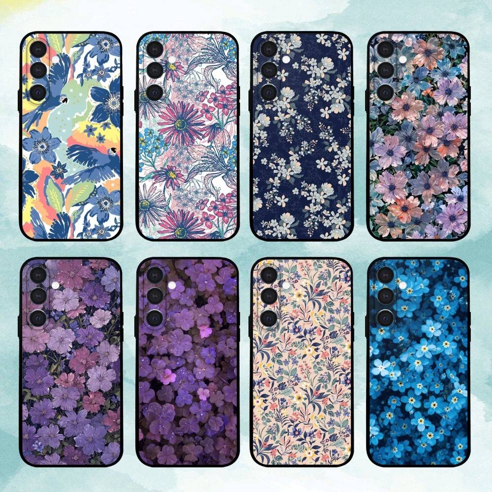 Flowers A-Art Phone Case For Samsung A73,72,71,A52,51,40,41,A22,A32,31,A13, Soft Black Shell