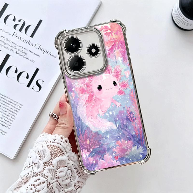 Axolotl Cartoon Cute Plating Phone Case For Xiaomi Redmi Note 14 15 Pro Plus 13 12 11 11S 11T 10 9S 9 5G Anti-Fall Airabag Cover