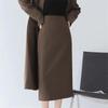 Women's Mid-Length Coffee-Colored A-Line High-Waisted Slit Skirt