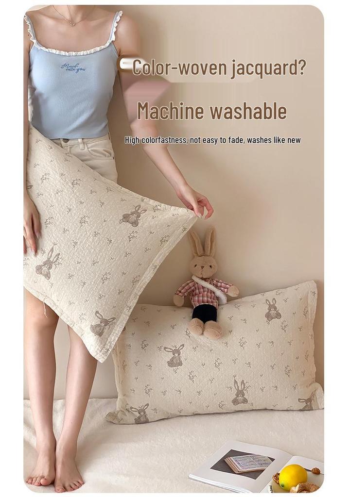 Cartoon Cotton Jacquard Pillowcase Set: 4-Layer Gauze, Soft, Breathable, Universal for All Seasons (Set of 2)