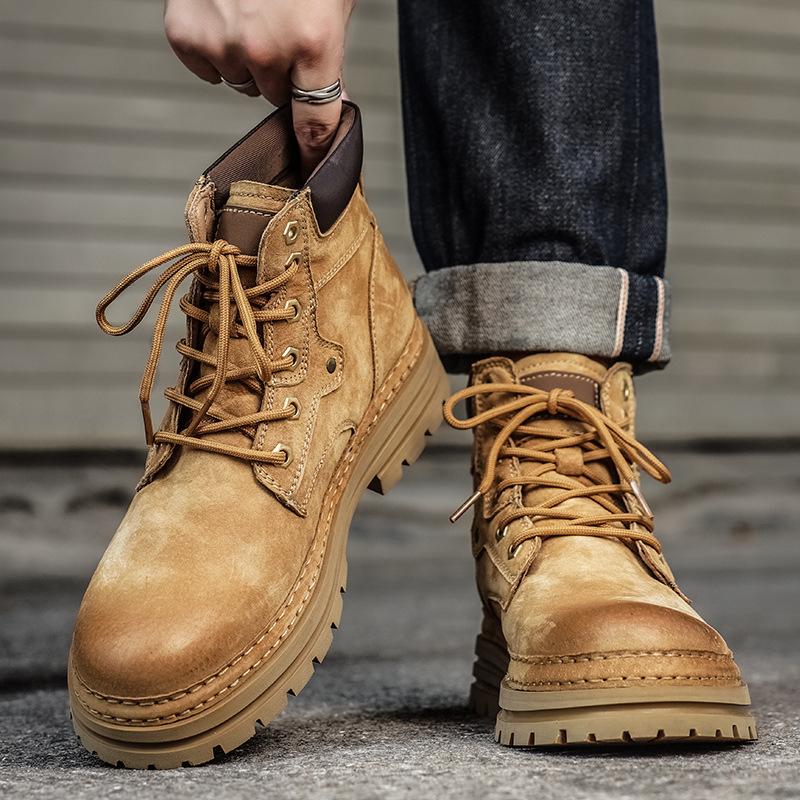 Martin Boots Autumn British Style Retro American Rhubarb Boots Sports Thick-soled High-top Leather Boots with Velvet