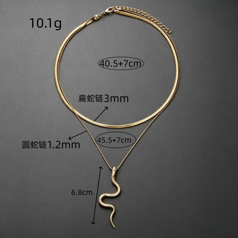Double Layer Metal Vintage Snake Pendant Necklace Women Fashionable Minimalist Bone Chain