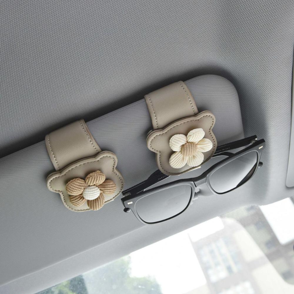 Universal Auto Sun Visor Glasses Box Flower Design Card Ticket Holder Eyeglasses Accessories