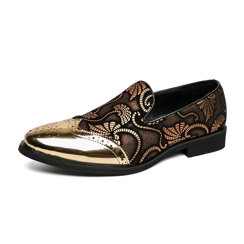 Fashion New Men Dress Leather Shoes For Men Classic Gentleman Wedding Prom Shoes Men Luxury British Gold Blue National Pattern Oxfords