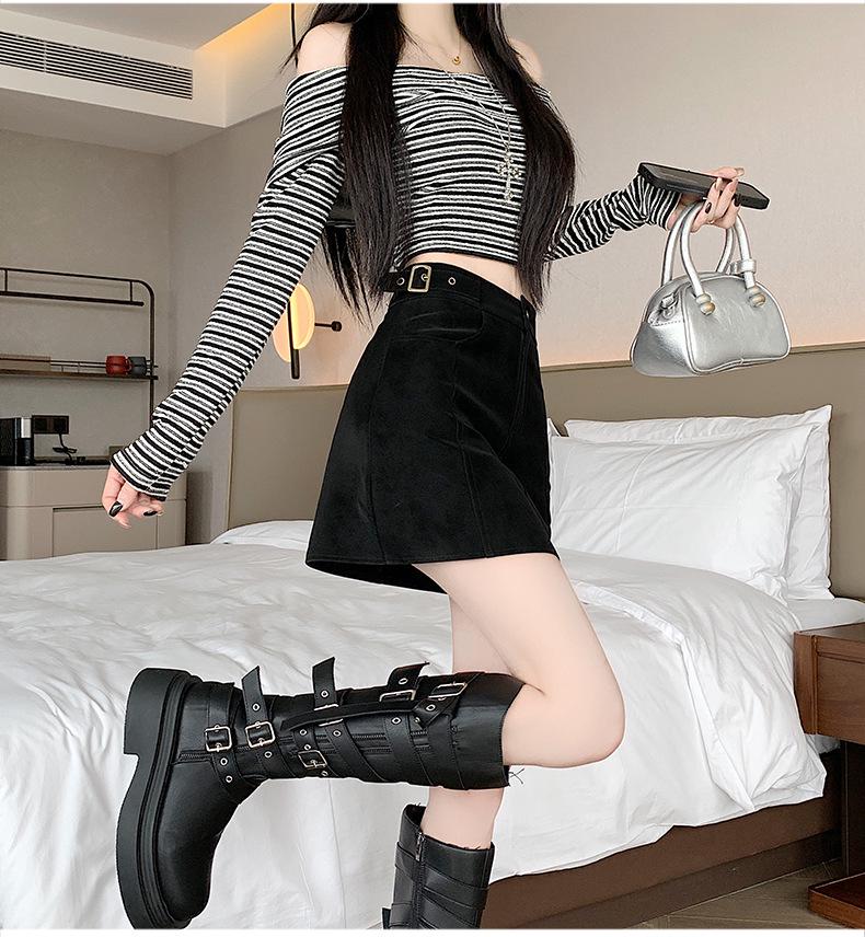 Plus-size Coffee Deer Suede High Waist A-line Mini Skirt for Women - Spring/Autumn, Anti-exposure, Slimming, Hip-hugging Fit