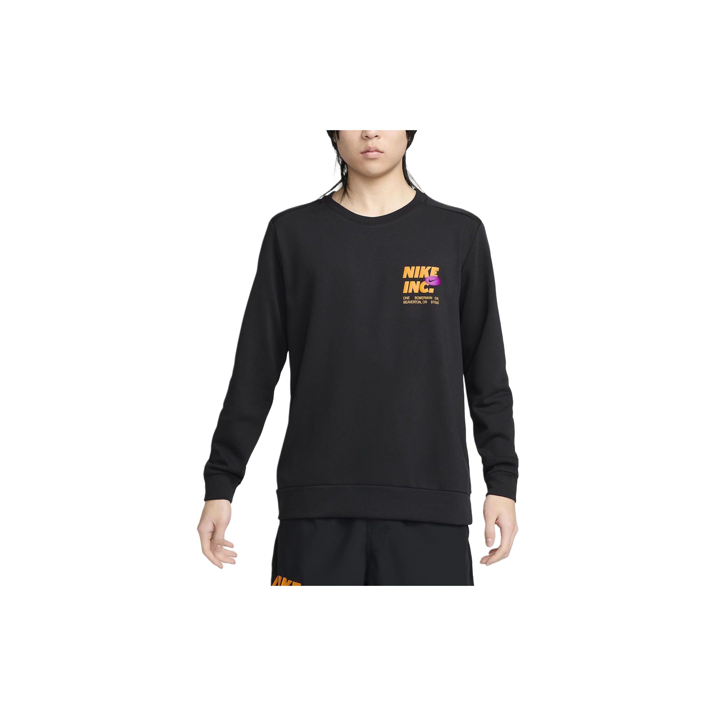 Nike Dri-Fit Letter Logo Printed Crew Neck Long Sleeve Pullover T-Shirt Men tops Black FN3991-010 L