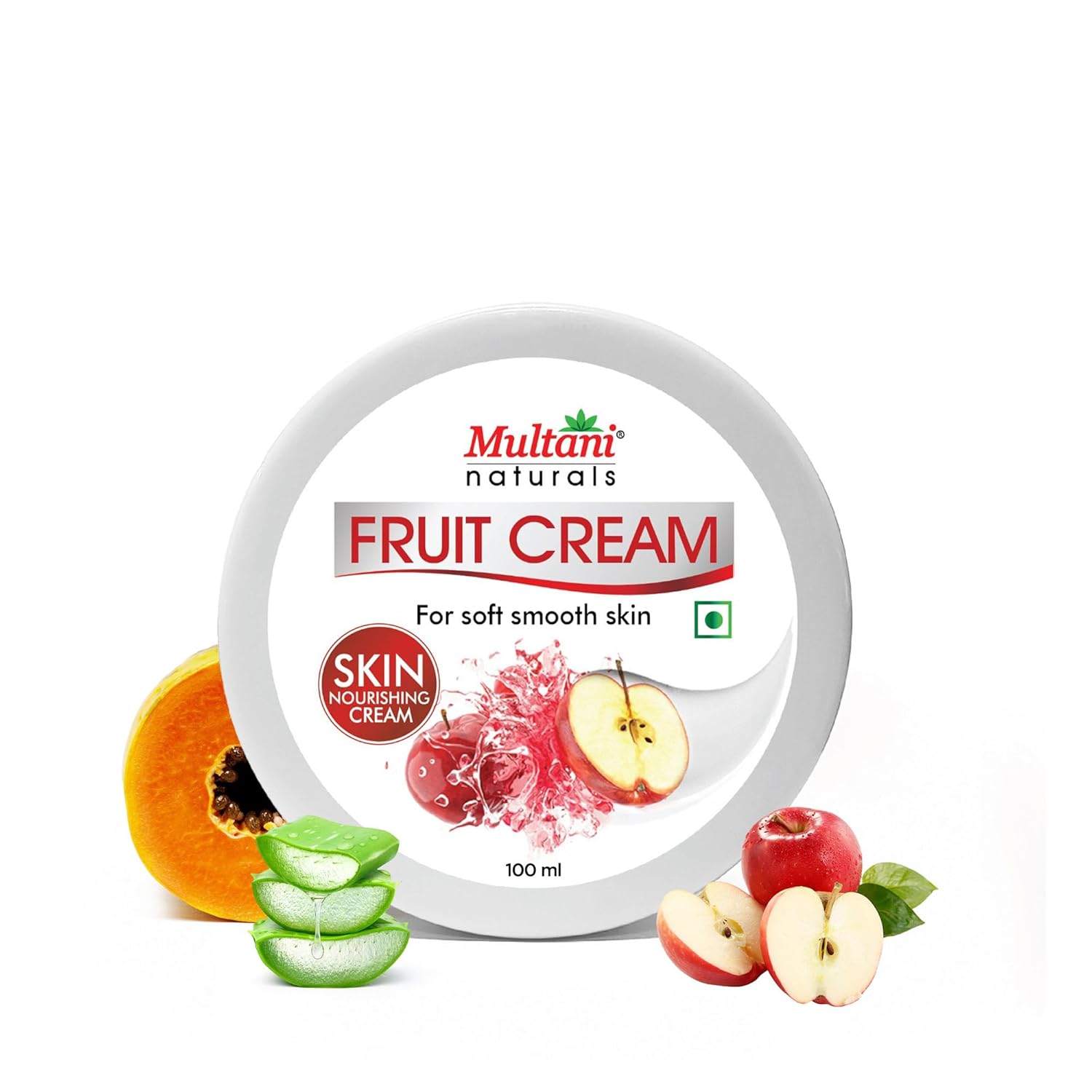 

Multani Naturals Fruit Moisturizing Cream With Apple Quick Absorbing Non Sticky Face Hands Body 100 ml Lightweight