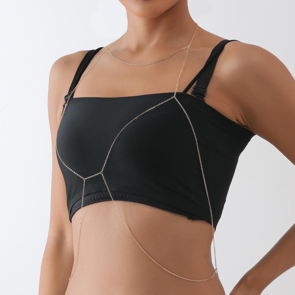 European and American, Metal Chain Bikini Breast Chain Women, Sexy Beach Style Simple and Versatile Body Chain