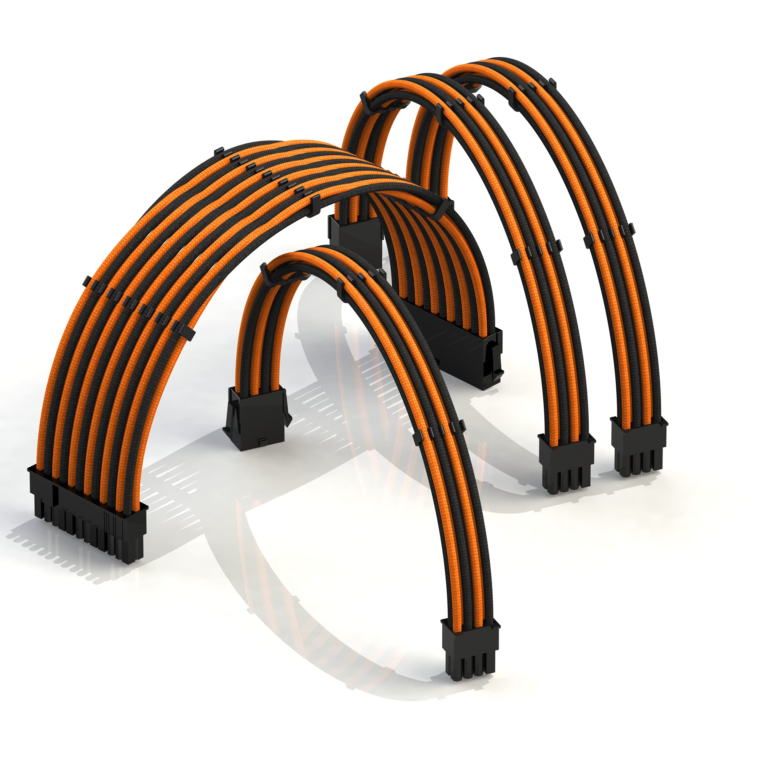 

LINKUP AVA 30cm Sleeved Custom PSU Cable Extension Set GPU Power to to Set 300mm Orange Black - 24-Pin 8-Pin 6-Pin &