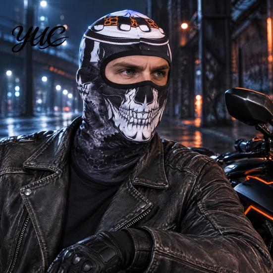 Elastic Face Shield Skull Print Mask for Motorcycle Riding, Windproof Velvet Ski Riding Balaclava, Neck Gaiter Cover Outdoor Sports Cycling Thermal