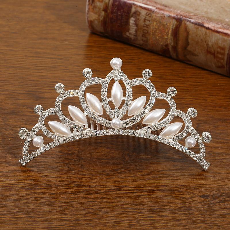 New Children's Crown Rhinestone Hair Accessories Princess Crown Girl's Birthday Alloy Comb Girl's Crown Tiara