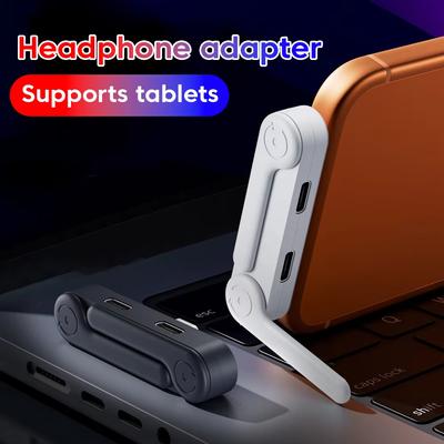 2v1 USB C adaptér pro sluchátka s držákem na telefon, Type C OTG rozbočovač pro rychlé nabíjení a audio pro telefon