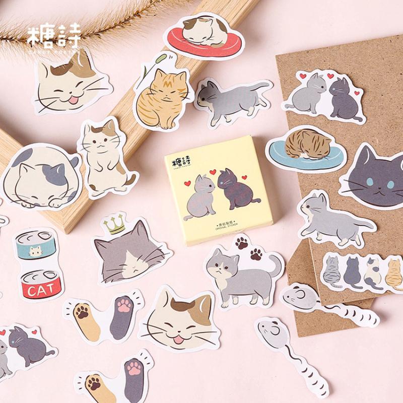 45Pcs/Box Black Cat Theme Stickers Decoration Kawaii Cute Cats Stickers Self-adhesive Scrapbooking Stickers For Laptop Planners KTY