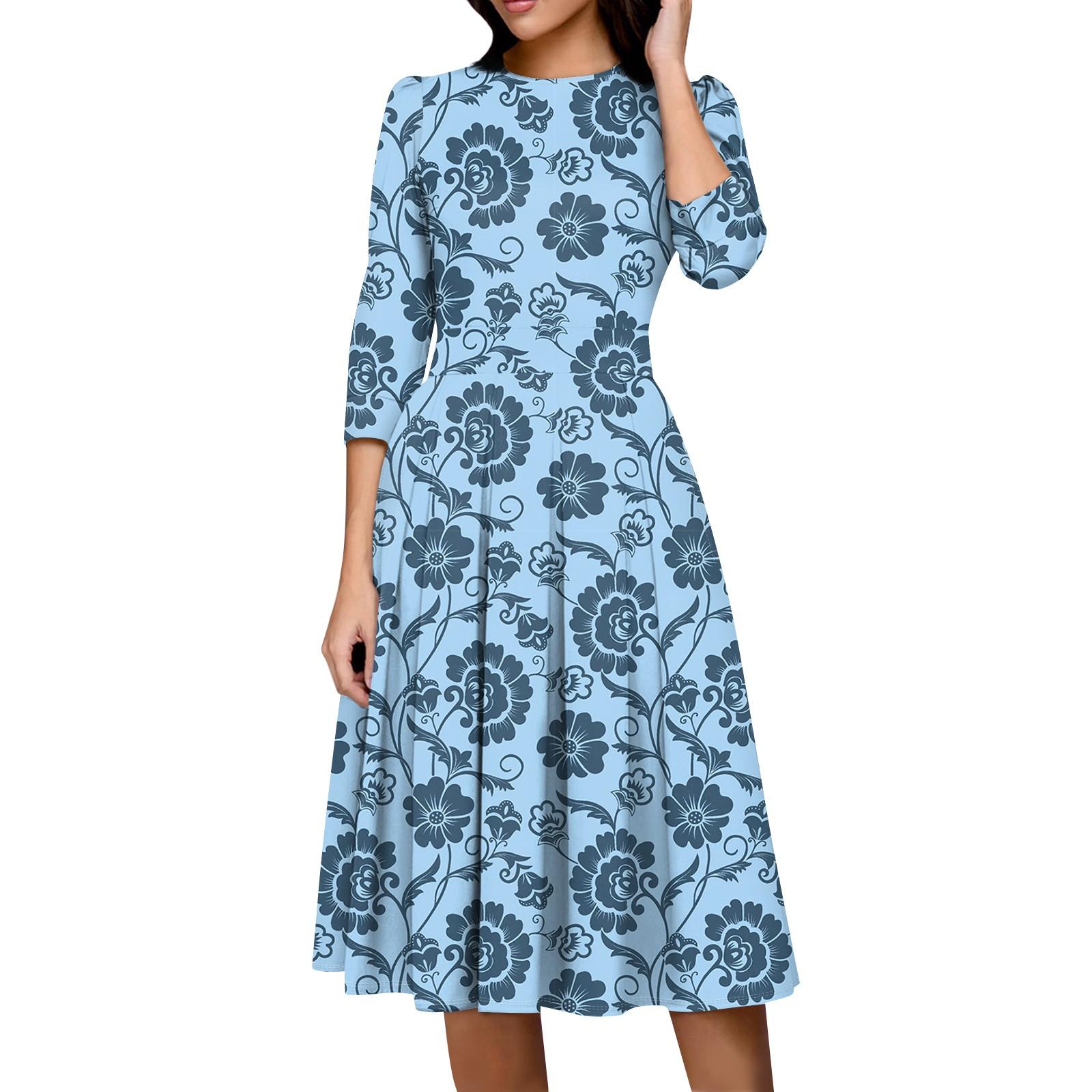 

Женское повседневное и модное платье с цветочным принтом, рукавом 3/4, карманом и молнией сзади XXL