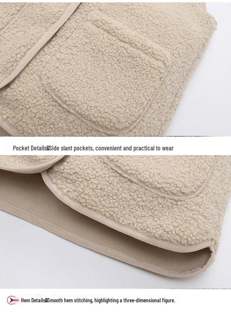 2024 Autumn/Winter Slim-Fit Korean Style Lambswool Vest - Warm, Versatile Sleeveless Fleece Jacket