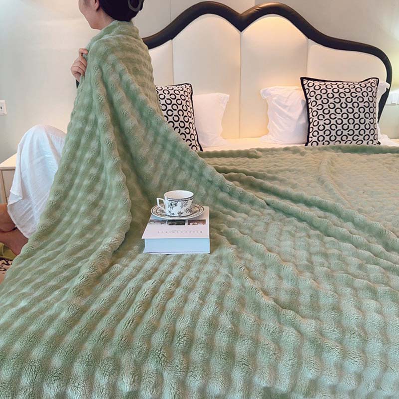 Couverture de climatisation Couverture d'agneau Couverture de canapé en flanelle corail Couverture de cape de bureau de sieste Couverture en flanelle de lapin à bulles Couverture en velours corail