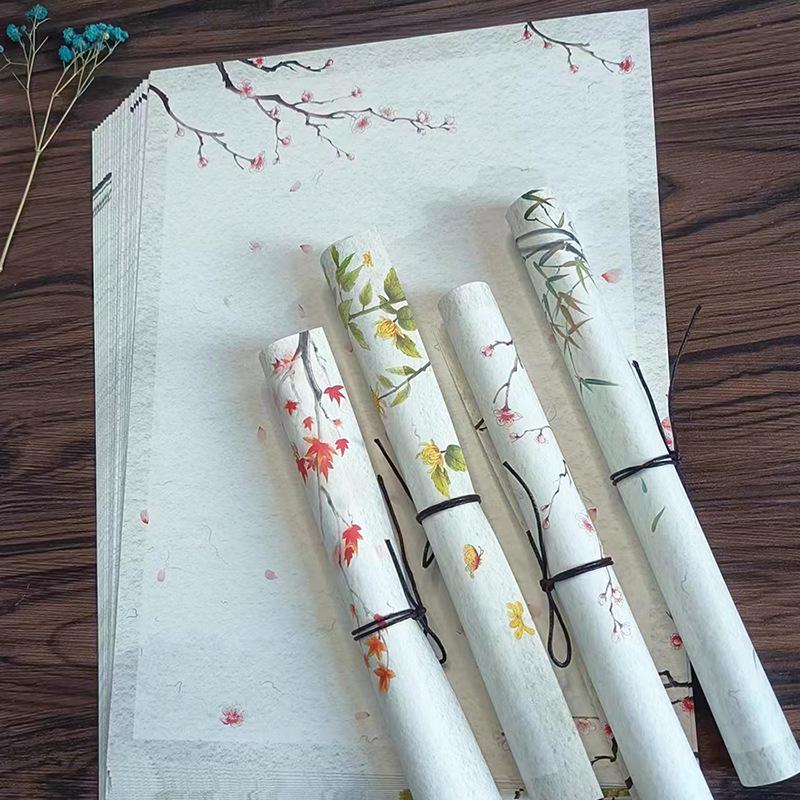 A5/A4 Elegant Zen Floral Double-Sided Full-Color Letter Paper, Hand-Painted Retro Style