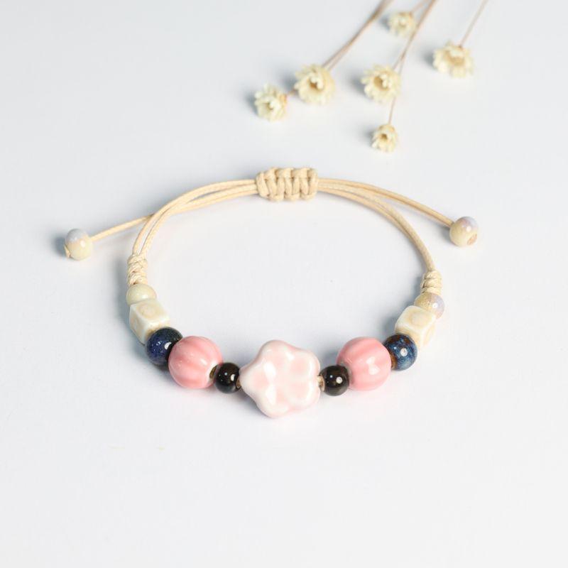 

Новый китайский этнический стиль Цзиндэчжэнь керамические украшения браслет из бусин фарфоровые бусины-розы плетеный ручной ремешок студенческий парный браслет [Pink] Peach Blossom