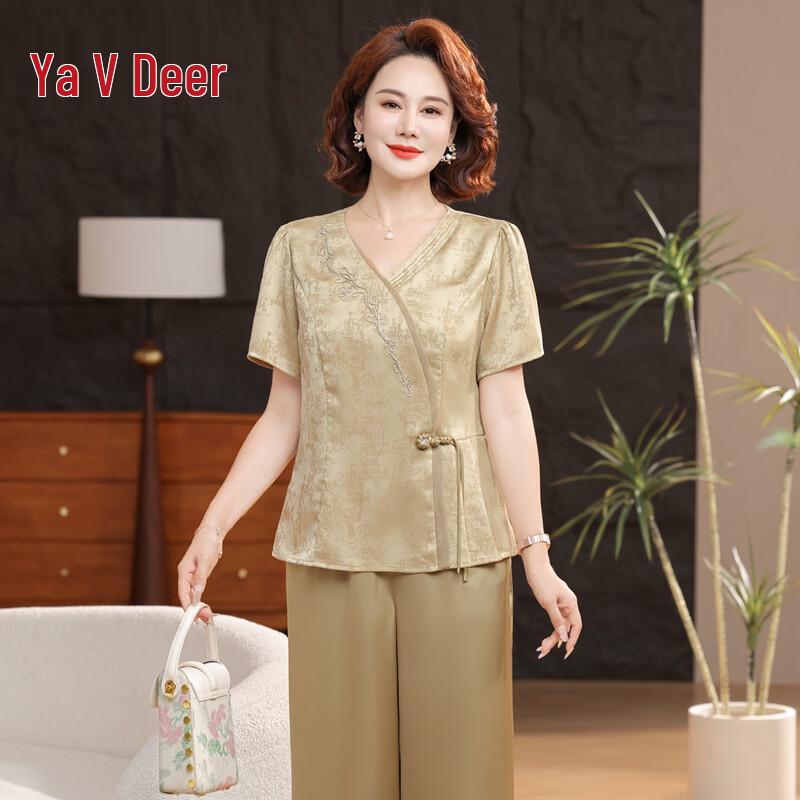 Yalu Women s New Chinese Style Floral Short Sleeve Set 2XL