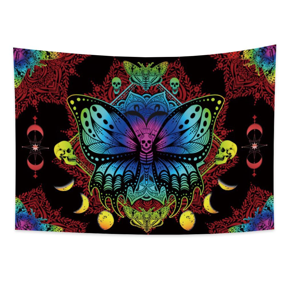 Tarot Faza Lunii Tapiserie cu flori Fluture Craniu Agățat pe perete Decor scenă psihedelică Decorare vrăjitorie Decorare cameră