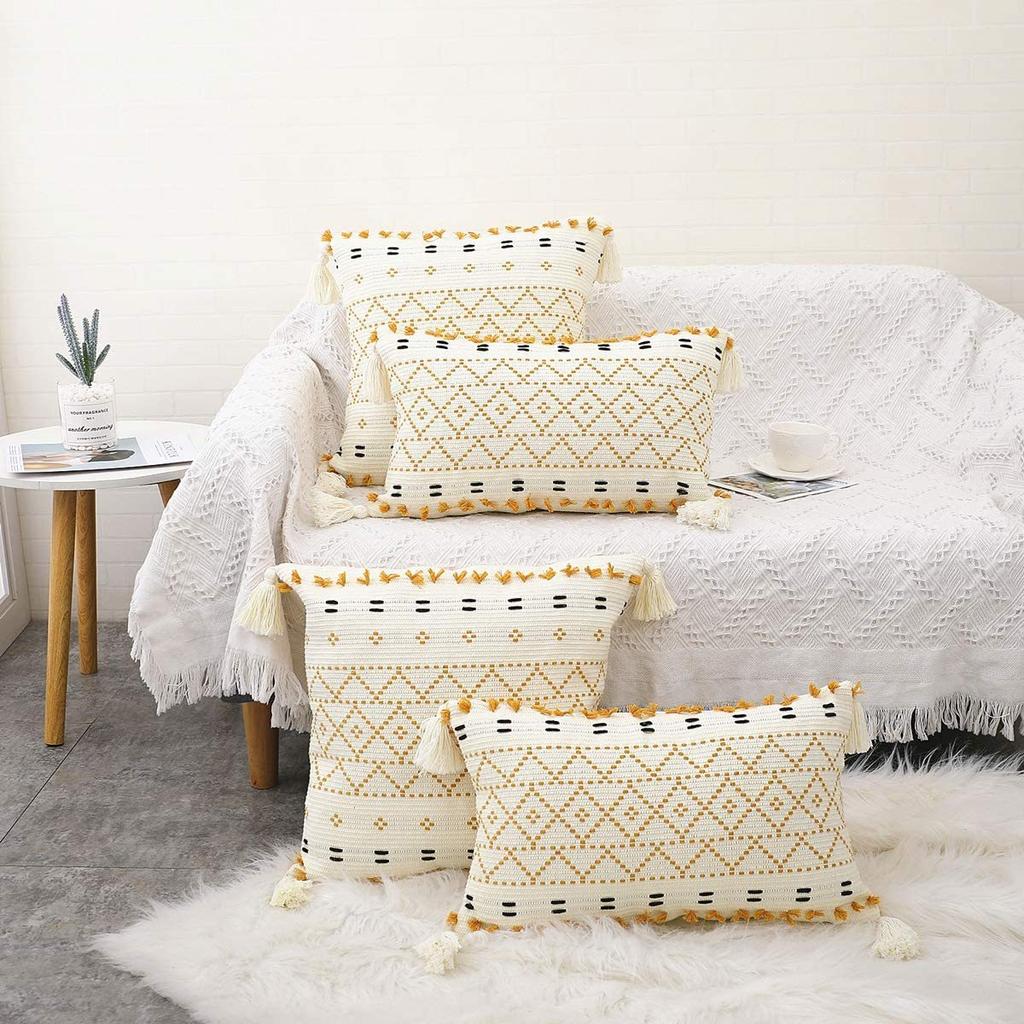Office Light Luxury Pure Cotton Bohemian Tassel Pillow Office Lumbar Pillow Bedside Pillow Cushion Sofa Pure Cotton