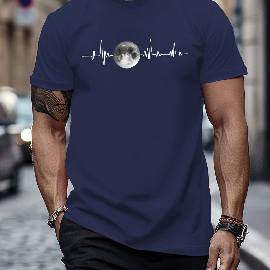 Summer Round Neck 3D Simple Pattern Print Top Fashionable Casual Short Sleeved Men's T-shirts