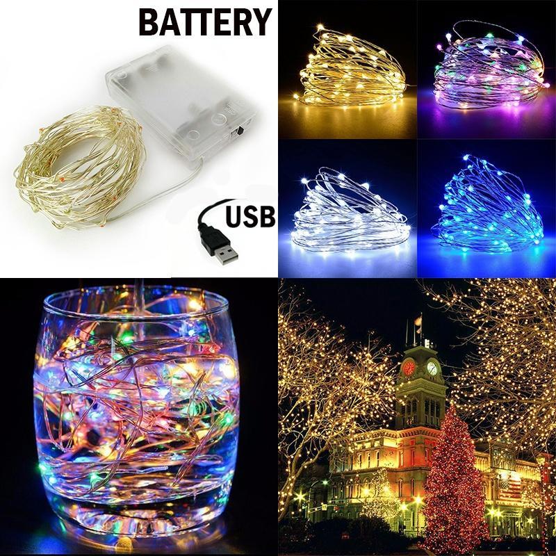 

33 фута 100 светодиодных USB-на открытом воздухе светодиодных гирлянд из медной проволоки или гирлянды для рождественского фестиваля, свадьбы
