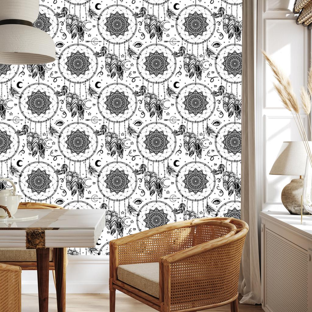 Black and white dream catcher wallpaper for living room and bedroom 50x1000