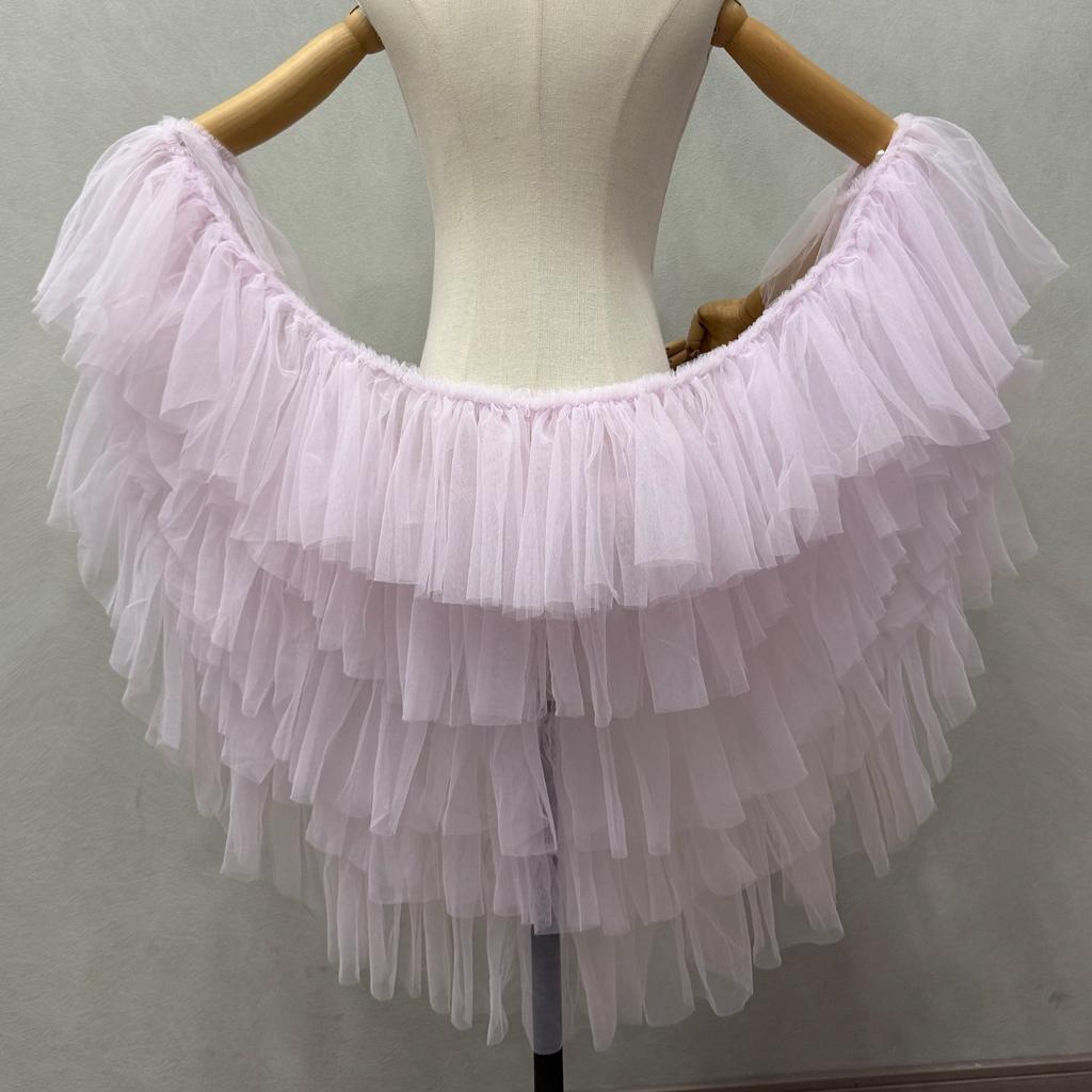 Damen mehrlagiger unregelmäßiger Stufen-Tüll-Shrug mit abnehmbarem Perlenband, Puff-Fellärmel-Umhang, Braut-Hochzeits-Cover-Up für Fotoshooting, Party, Cosplay
