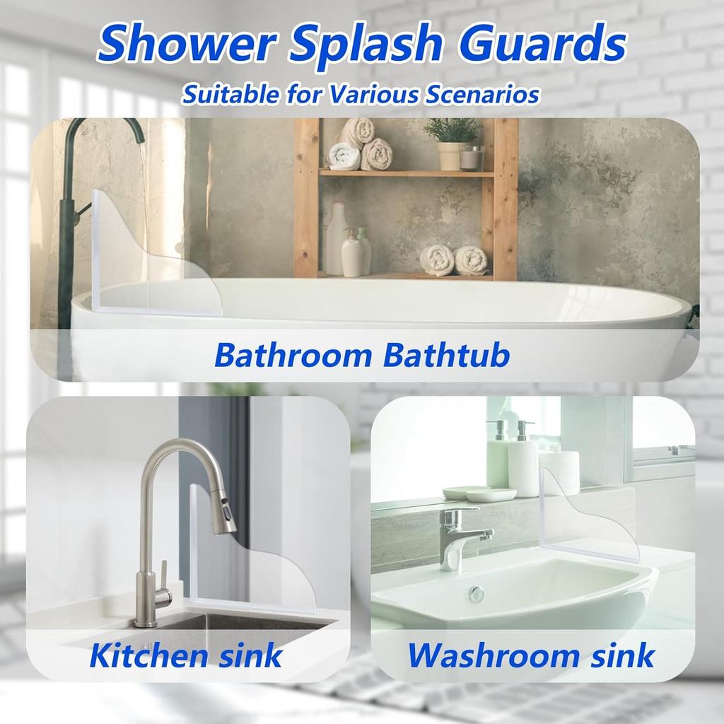 2 Pcs Bathtub Water Guards,Bathroom Shower Splash Guard for Tub, Shower Water Guard for Bathtub Shower Guards Removable, Bathtub Water Splash Guards
