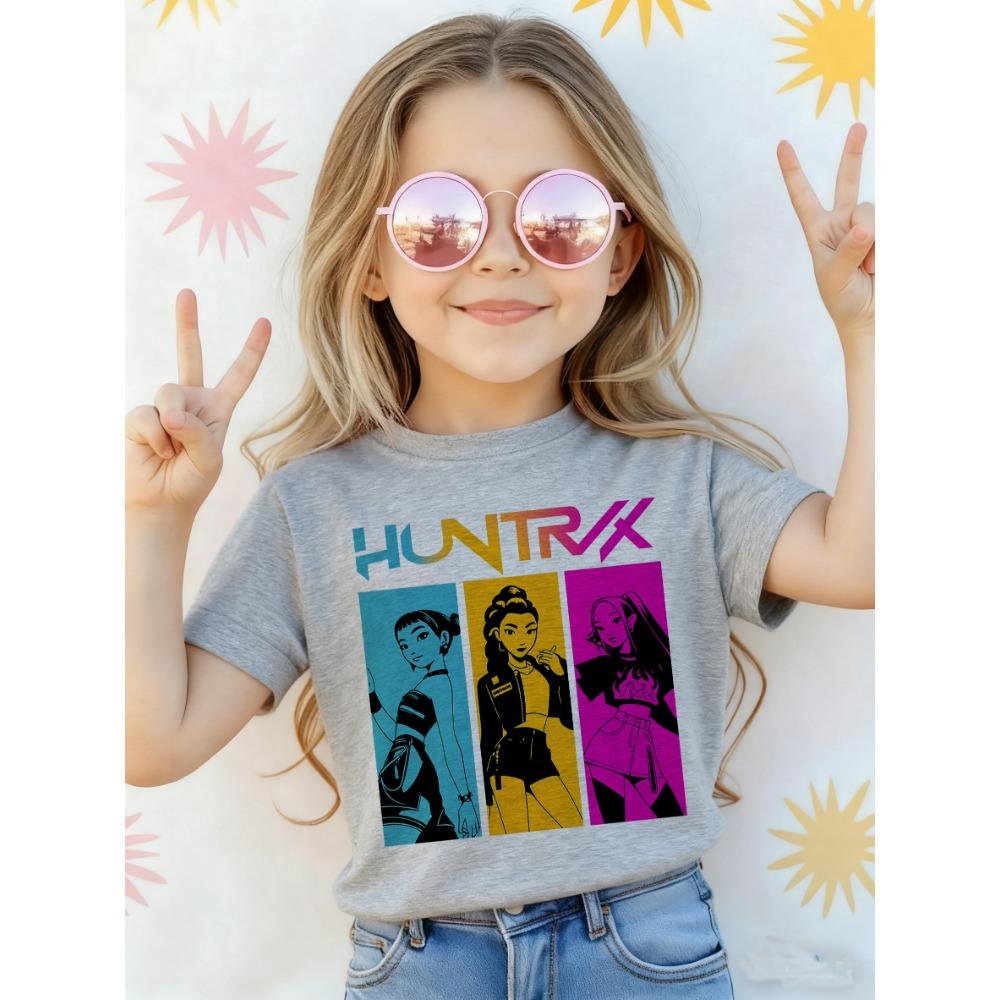 Новая детская футболка K-Pop Demon Hunters, забавная футболка для фанатов, одежда K-Pop Demon Hunters, футболка для мальчиков и девочек, унисекс 110