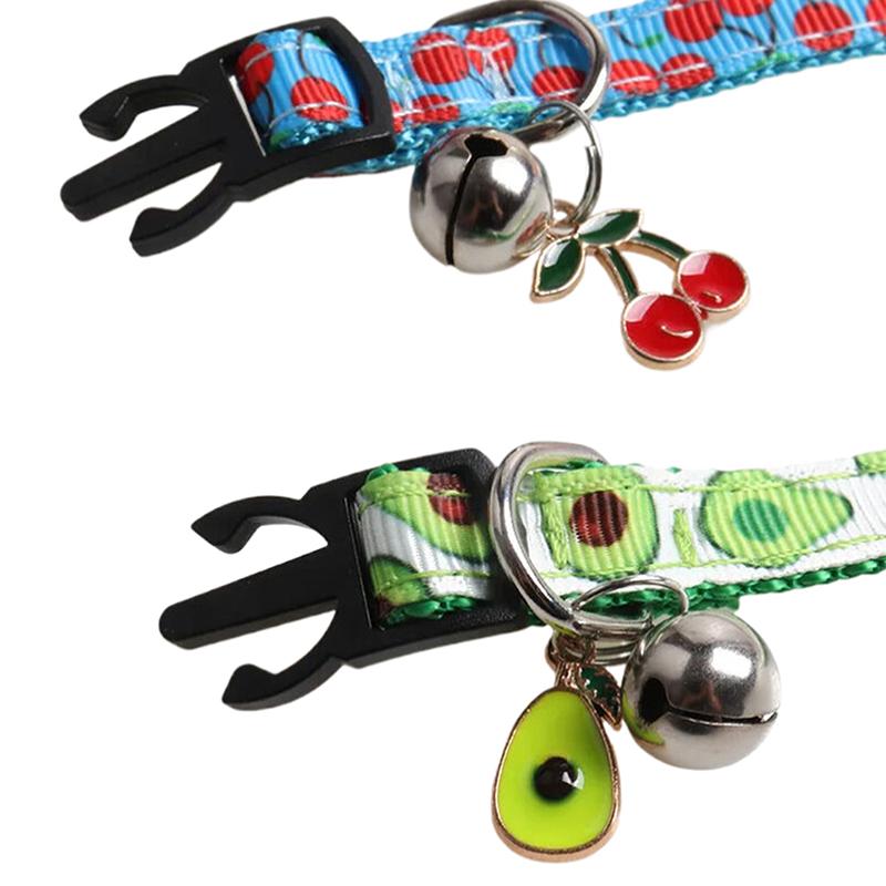 Cute Pet Cat Collars With Moon Star Pendant Adjustable Puppy Kitten Necklace Fruits Pattern Cats Rabbit Collars With Bells