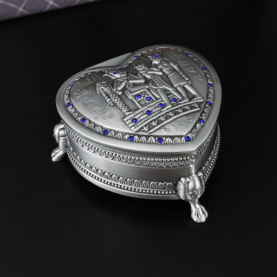 Antike Ägyptische Schmuckschatulle mit Diamanten Europäische Retro Herzförmige Kleine Schmuckschatulle Hochwertige Klappdeckel Staub Ohrstecker Aufbewahrungsbox
