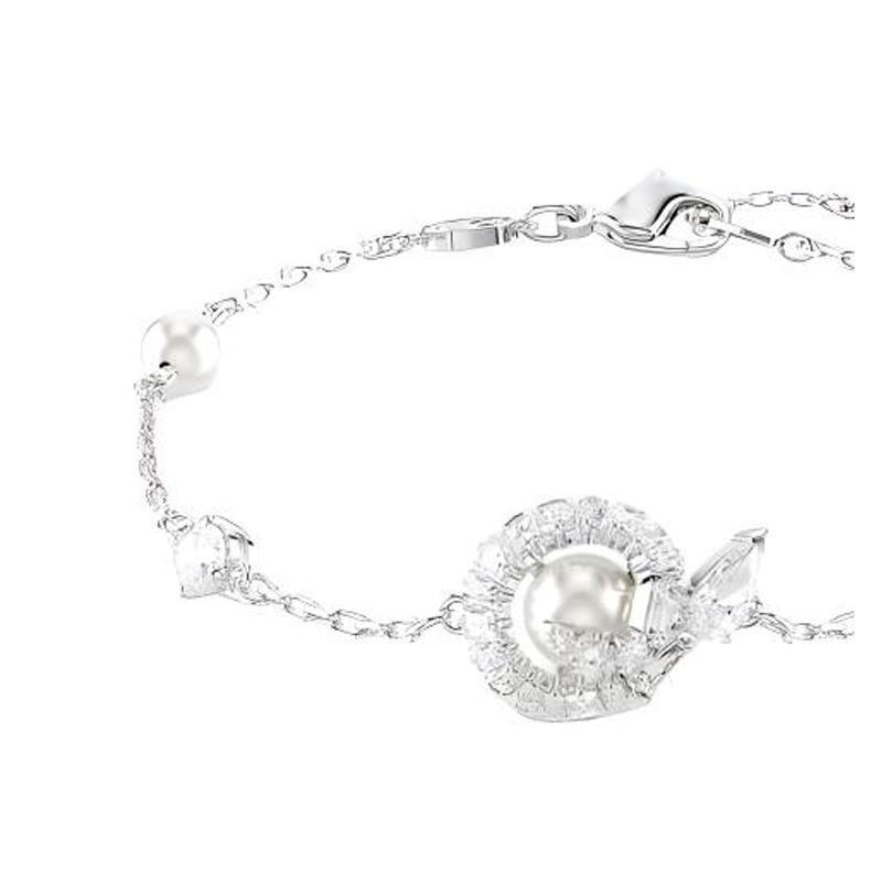 Swarovski SNAKE Crystal Pearl Trim Design Rhodium Plated Bracelet Women's Silver 5698889