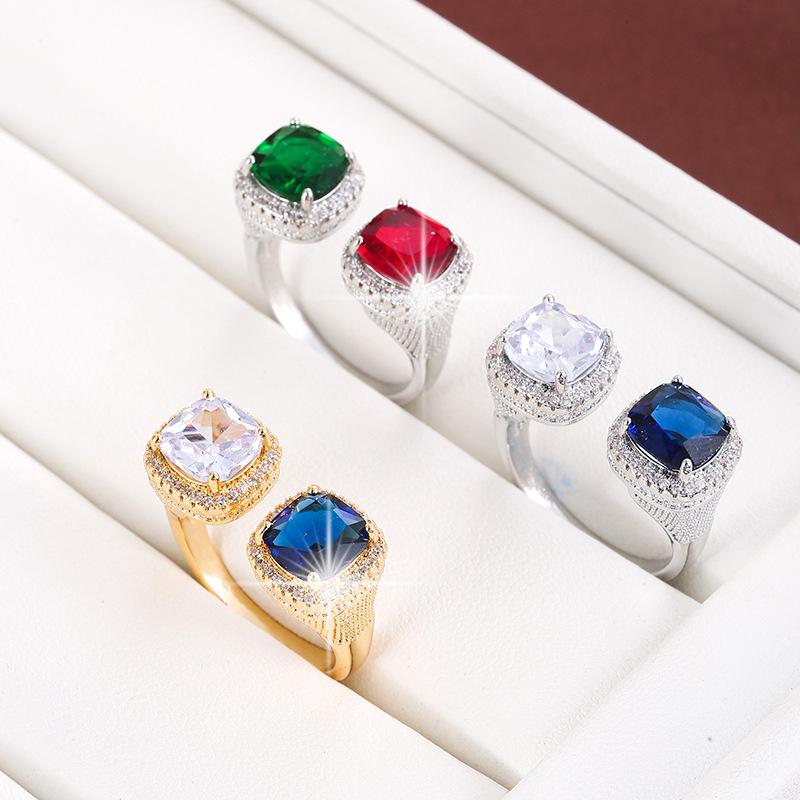 Classic Exquisite Colored Zircon Open Women's Pure Copper Ring Jewelry