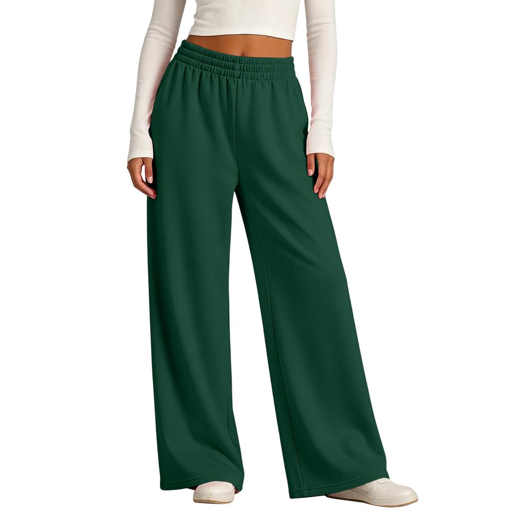Women's Lined Wide Leg Sweatpants with High Elastic Ribbed Waistband for Casual Wear