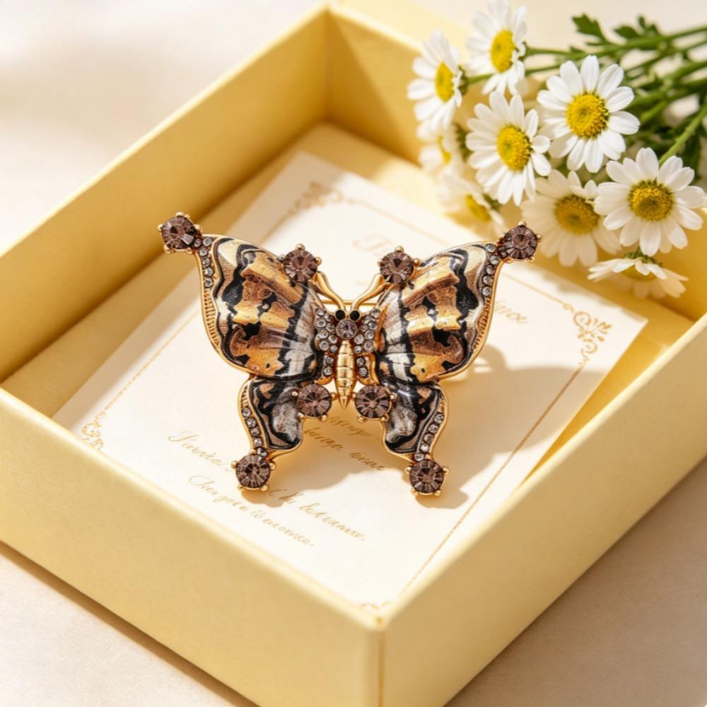 4 Styles Enamel Butterfly Rhinestone Brooch Zinc Alloy Crystal Lapel Pin Women Clothing Decor Jewelry Gift