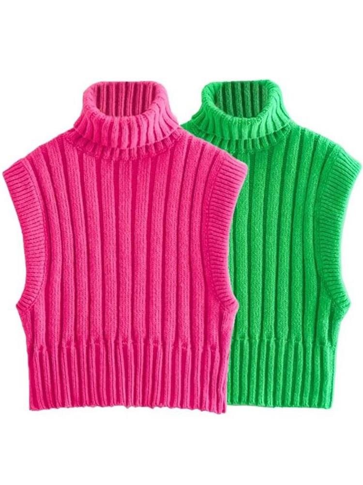 

MESTTRAF женский модный однотонный жилет в рубчик 2022 года, винтажный свитер без рукавов с высоким воротом, женский жилет, уличная одежда