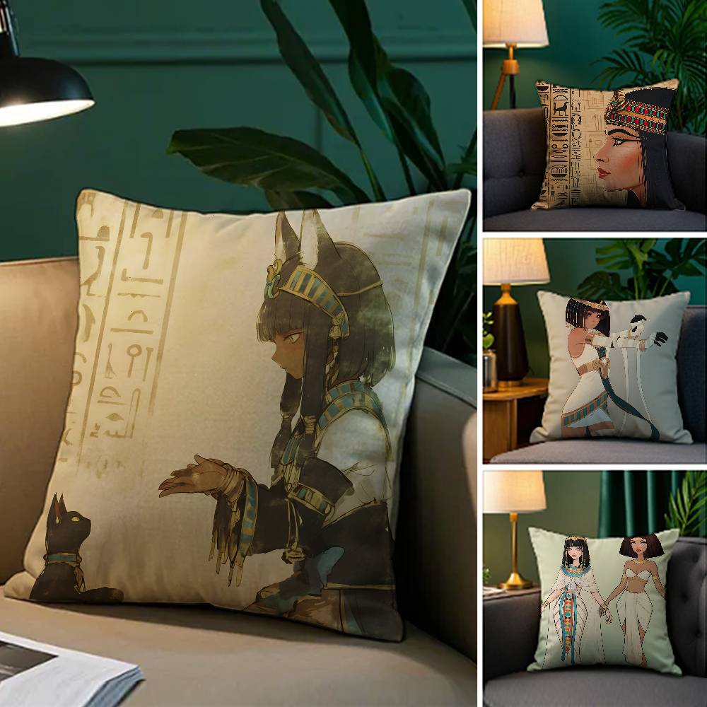 Ancient Egyptian Art Pillow Case Silky Elegant Comfort Sofa Bed  Invisible Zipper Beach Pillowcase