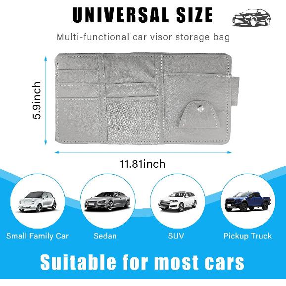 Augeny Car Sun Visor Organizer, Leather Personal Belonging Storage Pouch With Zipper, Car Visor Storage Pouch Sunglasses Holder, Auto Interior