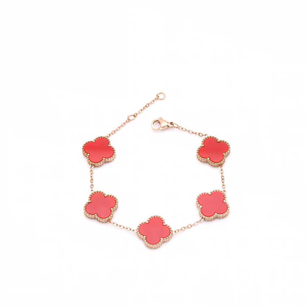 

Элегантный браслет из нержавеющей стали Четырехлистный клевер для мамы и дочери - Высококачественный, не тускнеющий AVE красный