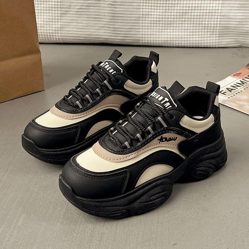 Small Man Height Increase Leather Surface Non-slip Casual Sports Shoes Women's Spring and Autumn 2025 New Super Fire Platform Dad Shoes