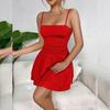 European and American Summer Solid Color Slim Fit Double-layer Hem Camisole Backless Dress