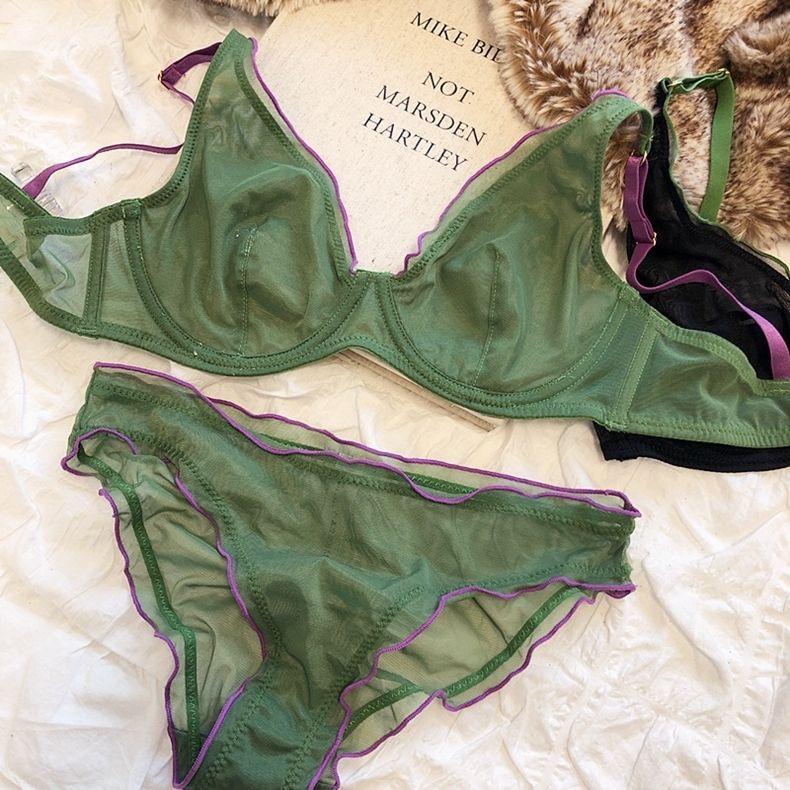 French Summer Mesh Lingerie Set: Ultra-Thin Anti-Sagging Bra for a Sleek Look
