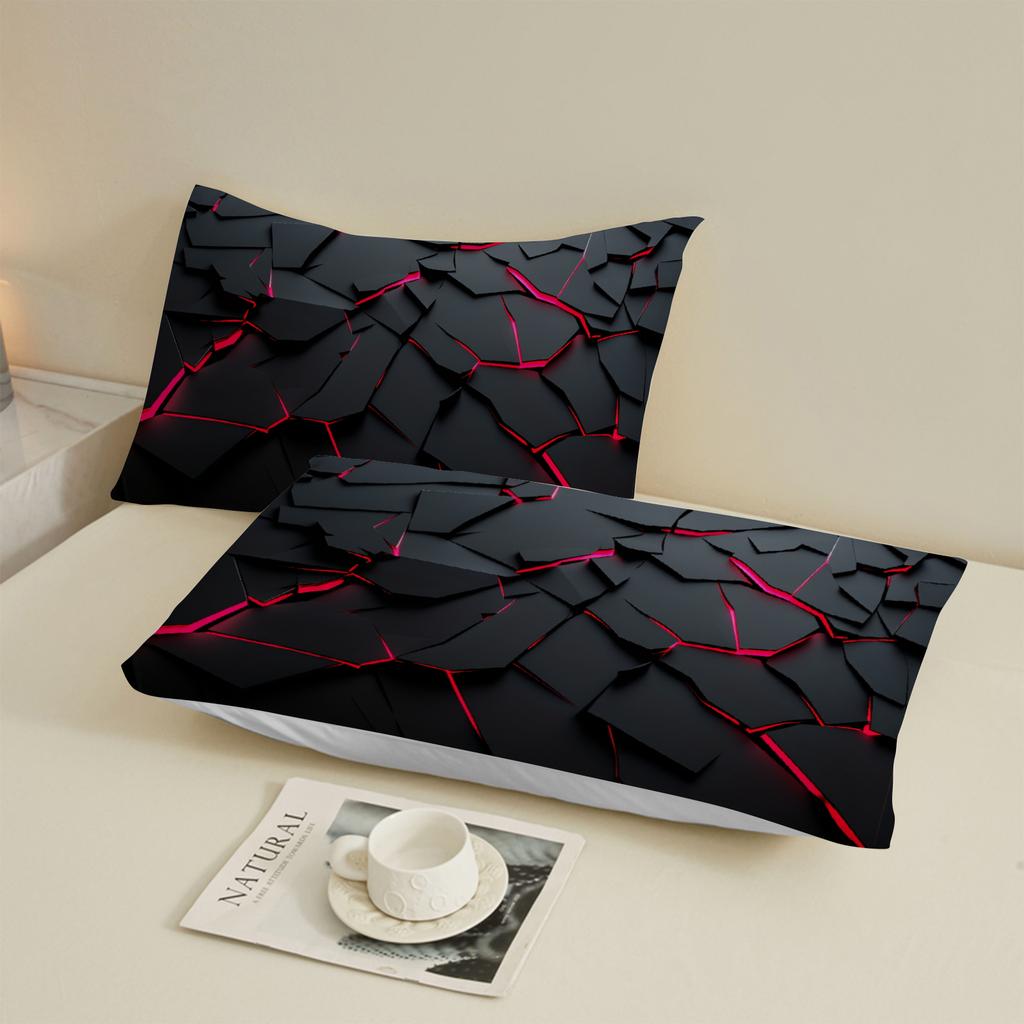 3pcs Honeycomb Pattern Fitted Sheet 3D Printed Black And Red Geometric Flat Sheet Sets With Pillowcases No Filling Vivid Visual