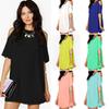 Large Shirt Size Women Shoulder Naked Silk Mousseline Summer Tshirt Dress