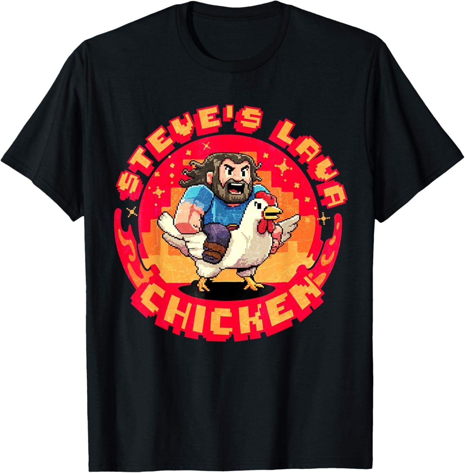 Lava Chicken Miners Meme Steve Pixel Gaming Game Unisex T-Shirt S разноцветный