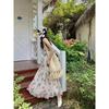 French Vintage Floral Sling Dress Summer Tight Waist Women's Seaside Holiday Beach Long Dress